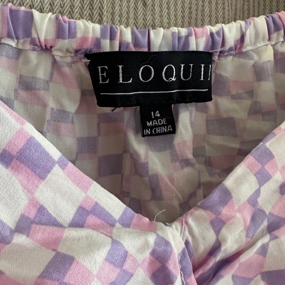 Eloquii Lavender and Pink Checkered Twist Blouse - Picture 2 of 3